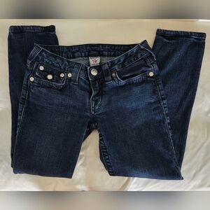 True Religion Skinny Cropped Jeans Sz 28 Dark Wash Euc Low Rise